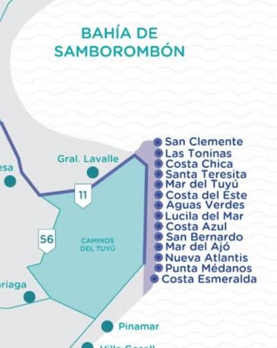 Mapa ilustrativo de las localidades del Partido de La Costa